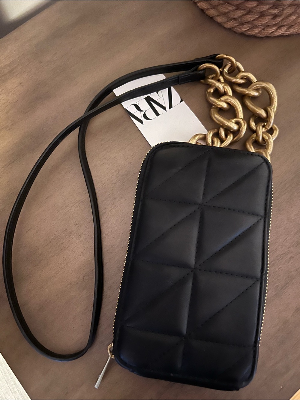Zara Black crossbody Bag with Gold Chain Detail